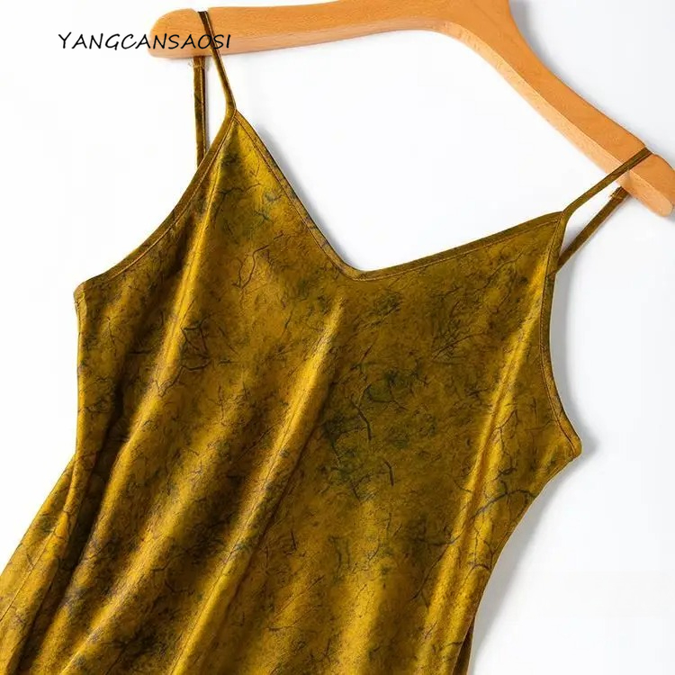 Women'S Fashion Gilded Age - 2025年レディースファッションイブニングドレス金彩ゴールド斜めカット21MM 100%天然桑絹無地サテンカジュアルVネックストラップスカート