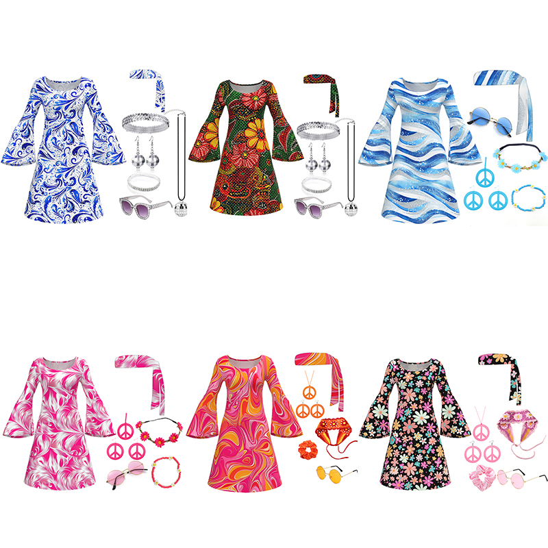 Women'S Fashion From The 70S - 60年代 70年代 ディスコドレス 7点セット ヒッピー衣装 女性用