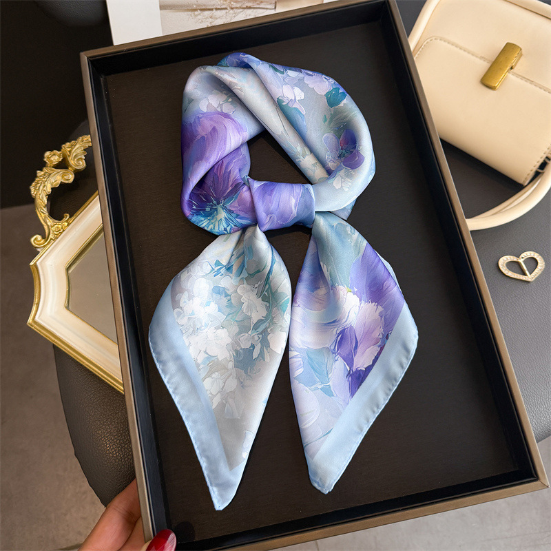 Women Fashion Necktie - 2026年新作 花柄プリント シルク スクエアスカーフ レディース ヘッドスカーフ