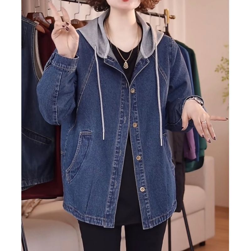 Women Fashion Jeans Top - ヨーロッパの高品質デニムジャケット女性春秋 2026 新しいフード付きカウボーイコートプラスサイズファッションジーンズアウターレディーストップス