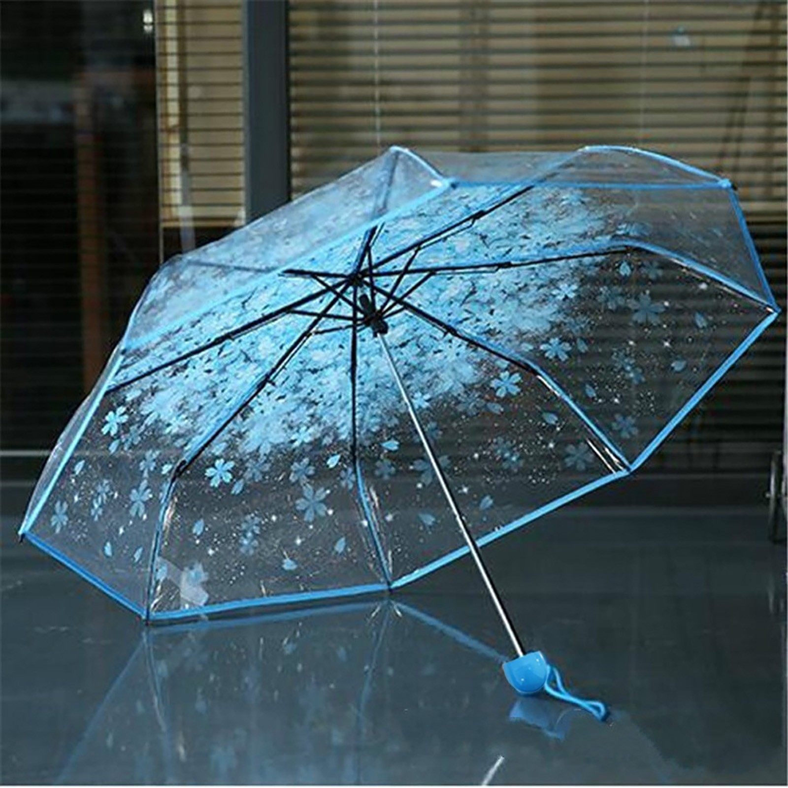 Women'S Fashion Umbrella - さくら透明折りたたみ傘 桜柄クリアドーム傘 3つ折り携帯用防風雨よけ女性用ファッション傘