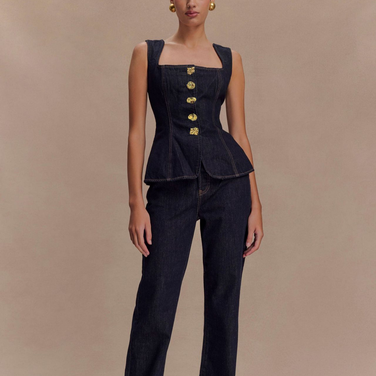 Women Fashion Jeans Top - 2025年夏 デニムパンツセット レディース ファッション ノースリーブ シングルブレットベストトップス