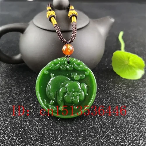 Women Fashion Jewellery - ナチュラルグリーン中国豚彫刻翡翠ペンダントネックレスチャームジュエリーファッション幸運のお守りギフト女性男性