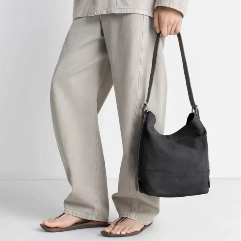 Canvas Tote Bag - キャンバストートバッグ、大容量通勤バッグ、リラックスしたアンダーアームショルダークロスボディバッグ、牛革バケットバッグ
