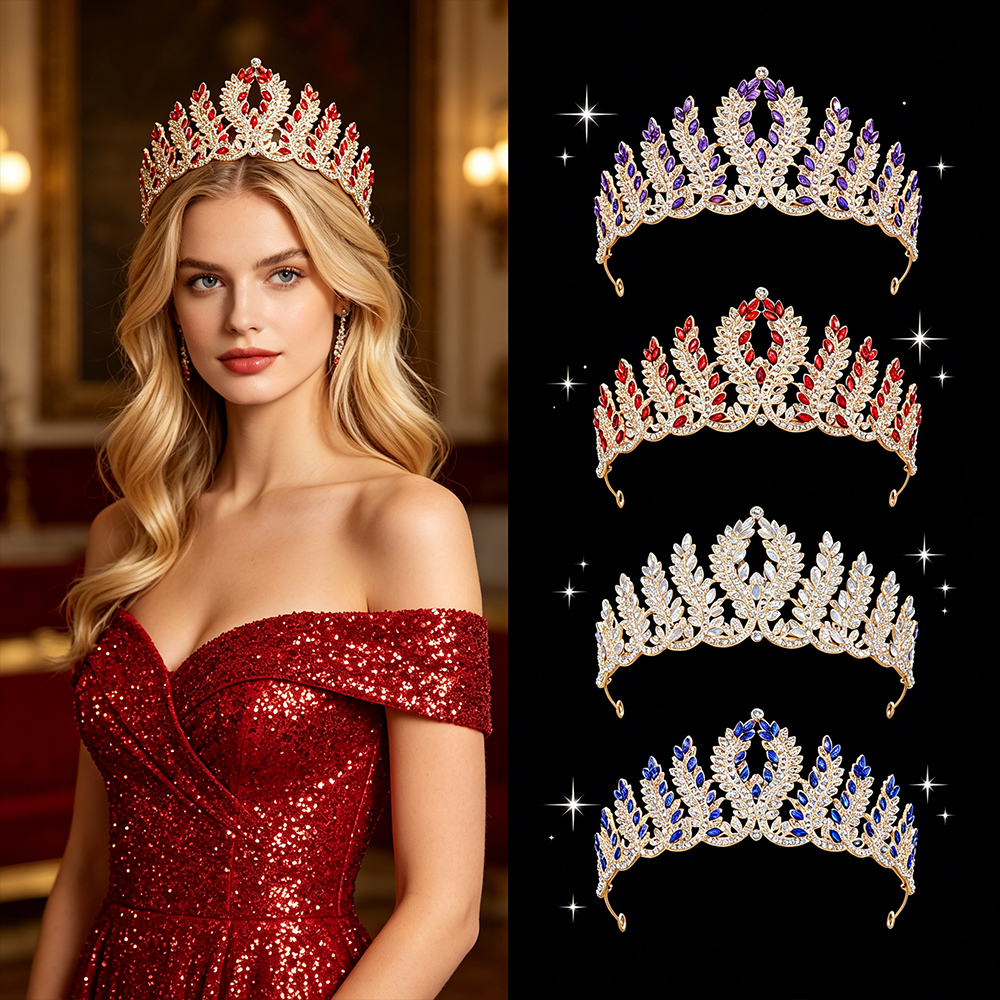 Women Queen Fashion - ファッションバロックブライダルティアラ、輝くラインストーンの女王冠、エレガントなロイヤルヘッドピース、結婚式、ページェント、コンテスト、誕生日用