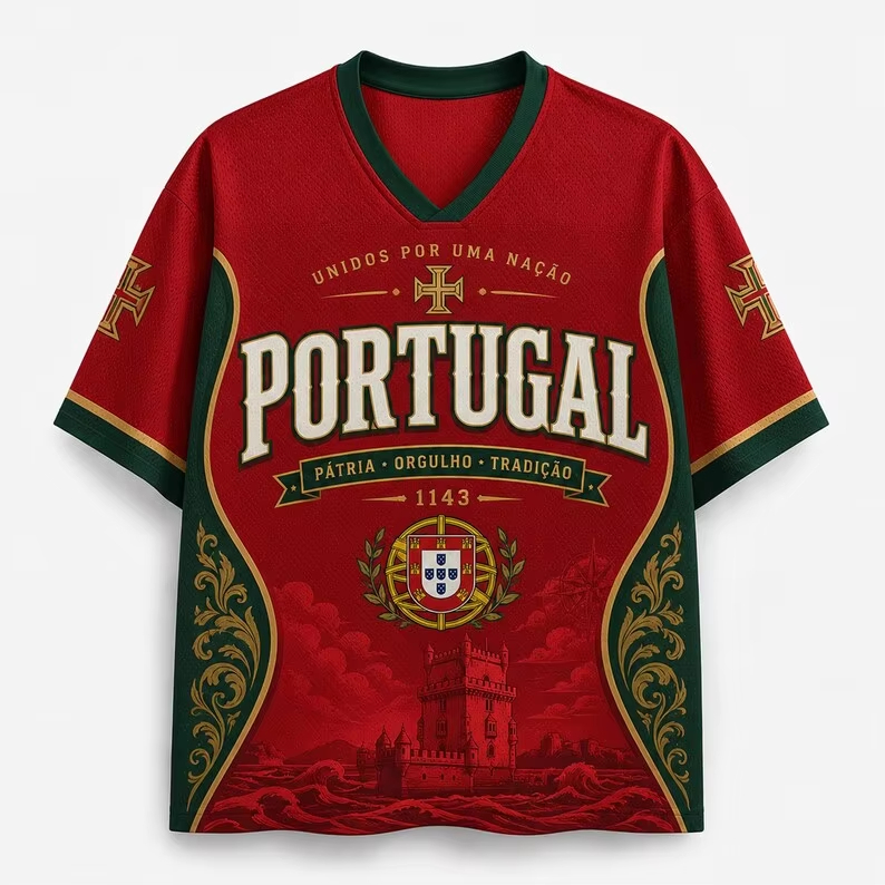 Women'S Fashion Portugal - 2026年ポルトガル風サッカーユニフォーム Vネック通気性メッシュ半袖スポーツTシャツ ファン向けトップス メンズ レディース キッズ