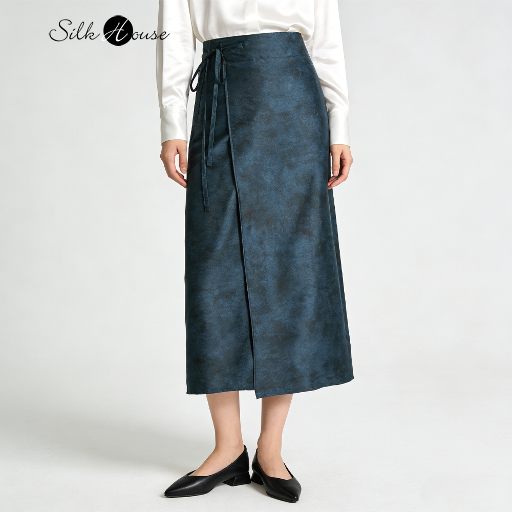 Women'S Fashion Gilded Age - 2026 新ブルーギルデッドサテン 100% 天然桑シルクガンビアード広東ガーゼ女性のファッションラッピングストレートチューブスカート