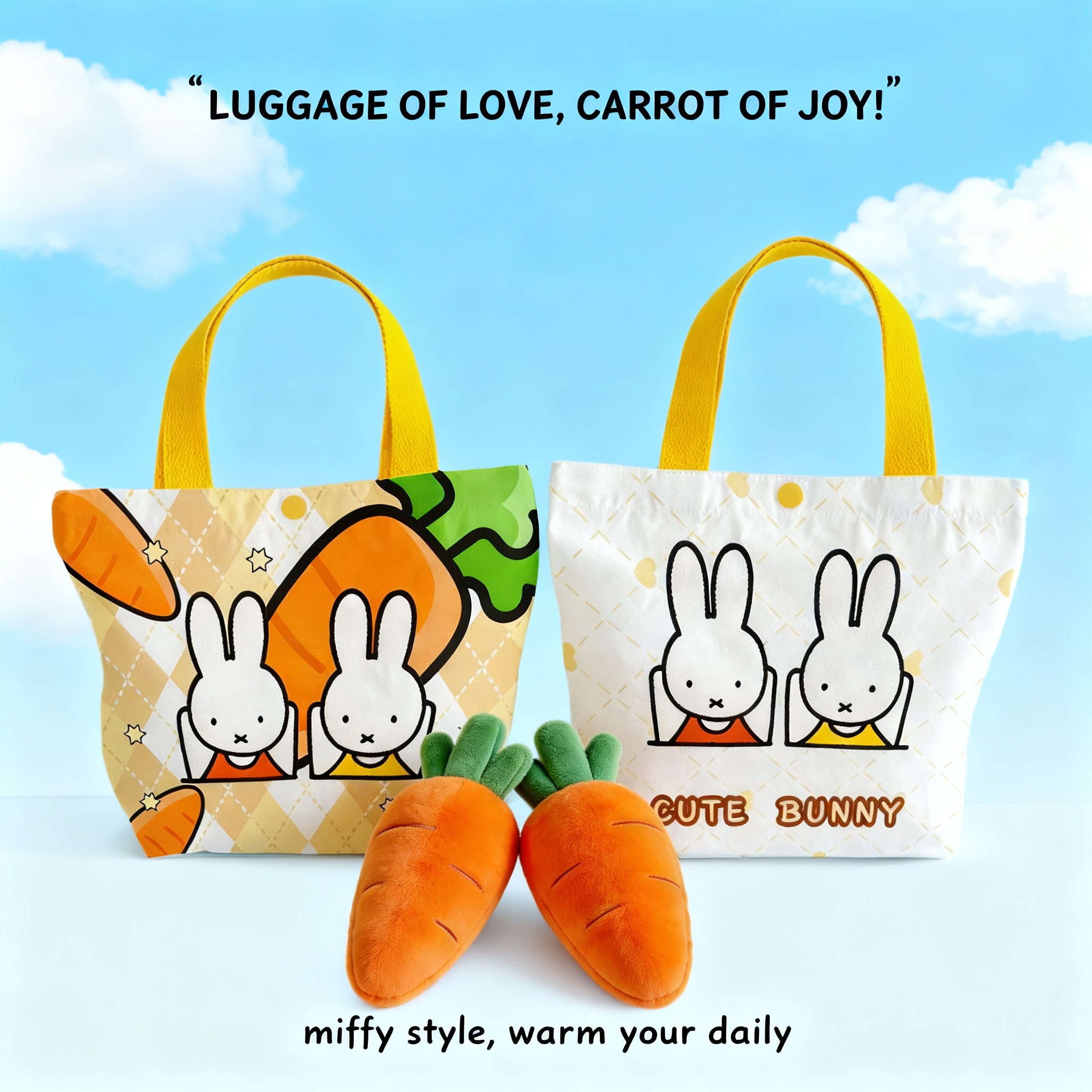 Canvas Tote Bag - クリエイティブな漫画ミッフィーウサギキャンバスバッグ、キュートで面白い柄のハンドバッグ、子供の誕生日パーティーの記念品ギフトトートバッグ