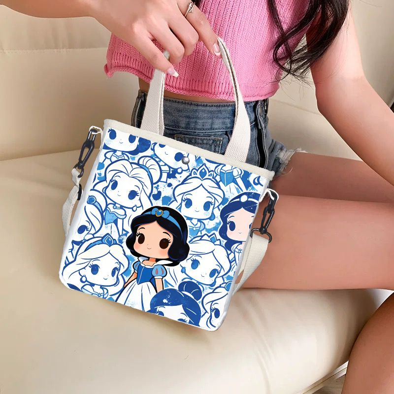 Canvas Tote Bag - 漫画の白雪姫キャラクタープリントトートバッグ、軽量キャンバスクロスボディバッグ、子供用再利用可能なショッピングショルダーバッグ