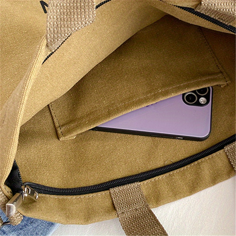 Canvas Tote Bag - レタープリントが施されたおしゃれな日本製キャンバストートバッグ、大容量カジュアルハンドヘルドショルダーバッグ、通勤に最適