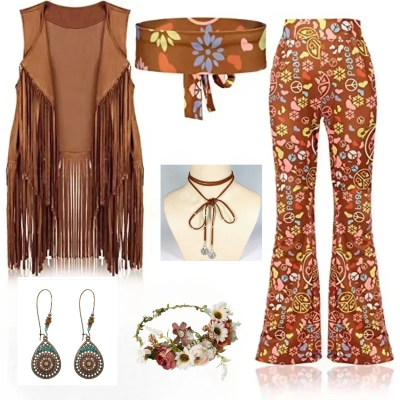 Women'S Fashion From The 70S - ヒッピーディスコ 60 年代 70 年代コスプレ衣装女性平和愛女の子ヒップインディアンタッセルヒッピーベストカーディガンハロウィンパーティー