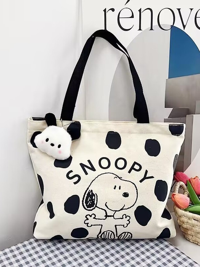 Canvas Tote Bag - 漫画スヌーピーキャンバスショルダーバッグ女性用大容量トートバッグカジュアルハンドバッグ学生用日常使用旅行ショッパー