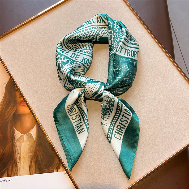 Women Fashion Necktie - レター印刷シルクサテンハンカチ女性の高級デザインネクタイスカーフ女性の髪の手手首スカーフショールヒジャブバンダナ