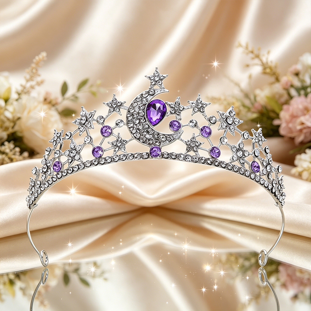 Women Queen Fashion - ムーンスターブライダルティアラ スパークリングラインストーン 天体の女王の冠 夢のようなヘッドピース 結婚式 ページェント