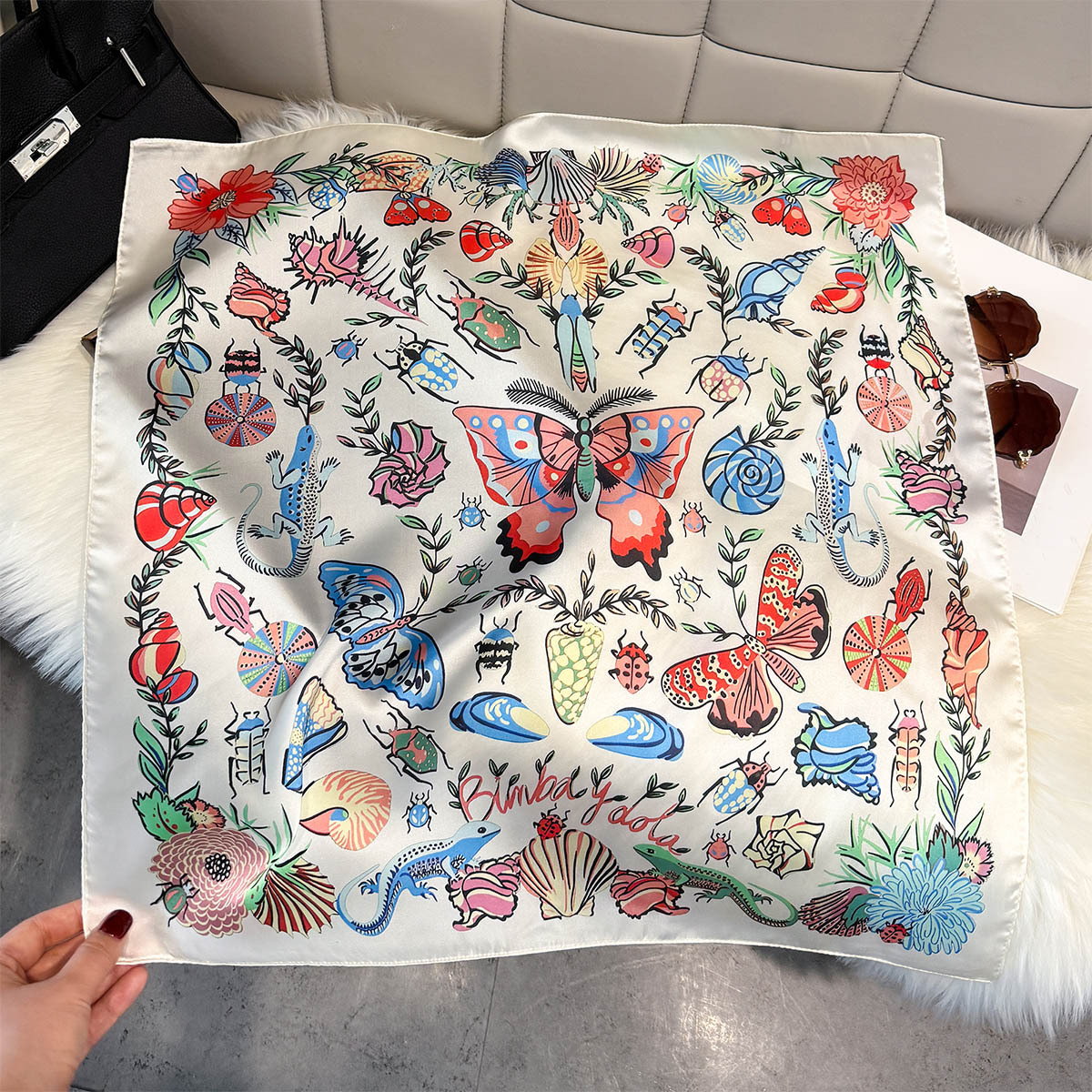 Women Fashion Necktie - 2026 新蝶プリントシルクスクエアスカーフ女性ソフトサテンネクタイファッションハンカチヘッドスカーフ女性ヒジャーブスカーフバンダナ