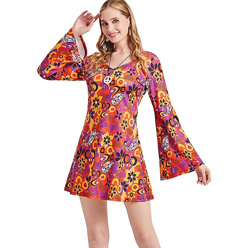 Women'S Fashion From The 70S - ヒッピーディスコ 60 年代 70 年代衣装女性ドレススーツハロウィンパーティーヒッピーステージ着用衣装インディアンタッセルヒッピーパフォーマンス