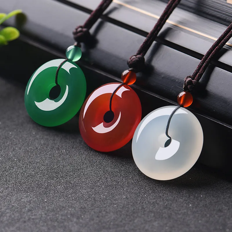 Women Fashion Jewellery - 色とりどりの天然翡翠ネックレス,ドーナツペンダント,瑪瑙,ファッションアクセサリー,チャーム,刻まれたお守り,女性と男性へのギフト