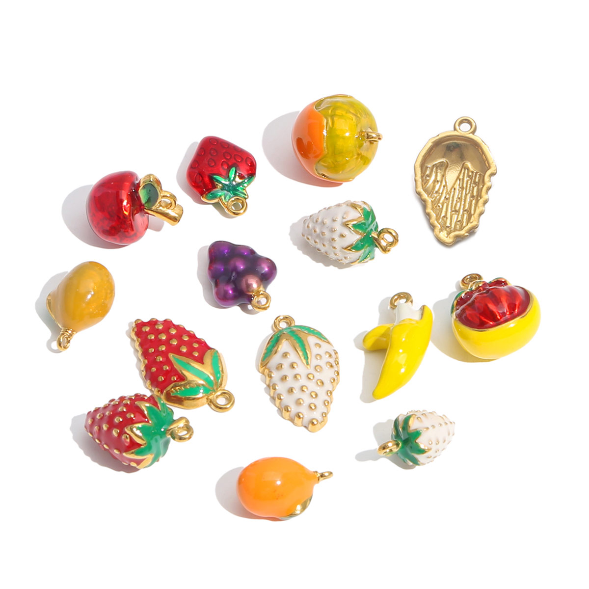 Women'S Fashion Earrings - 2 個ステンレス鋼チャームエナメルフルーツアップルブドウ DIY 女性ネックレスブレスレットイヤリングジュエリーメイキング材料卸売
