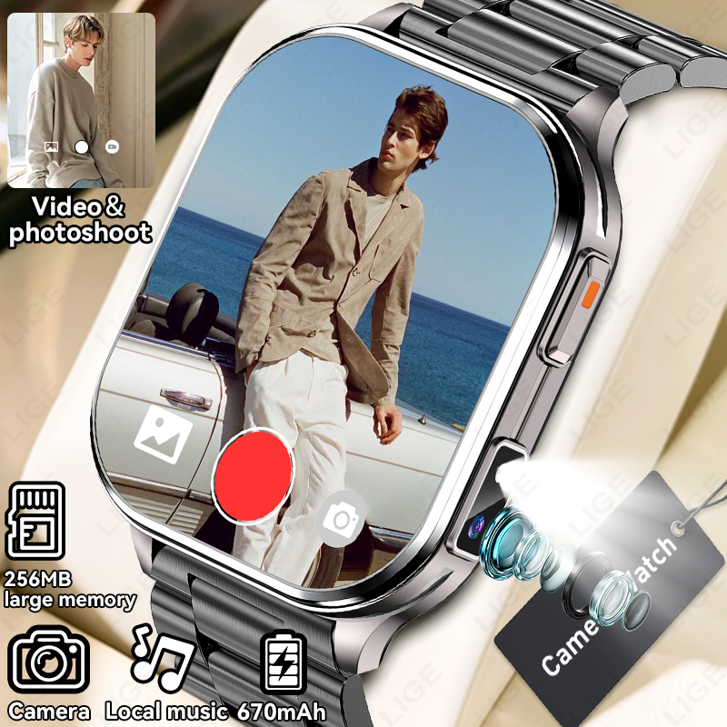 Women Fashion Video - LIGE新型スマートウォッチ、カメラ搭載、写真・動画撮影、ローカル音楽再生、670mAhバッテリー、2.01インチ、Bluetooth通話機能付き、男女兼用ファッションスマートウォッチ2026