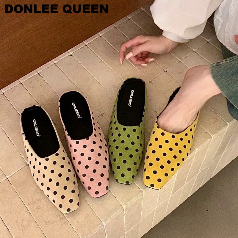 Women Queen Fashion - 2026年新作サマースライドミュールシューズファッションポルカドットローファーシューズレディーススリッパフラットスリップオンソフトバレエカジュアルサンダルスリッパ