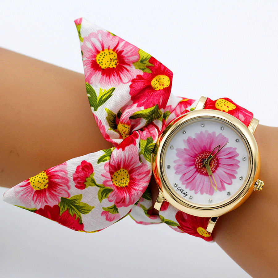 Women'S Fashion From The 60S - Shsby-女性と女の子のためのユニークな花柄の生地の時計,ファッショナブルなブレスレット