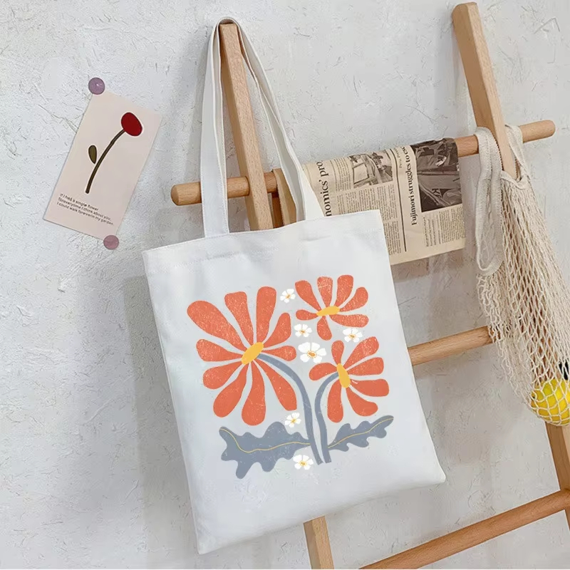 Canvas Tote Bag - ボヘミアン花柄女性のショッピングバッググラフィックショルダーバッグ学生女の子かわいいオフィスカジュアルトート女性大容量ハンドバッグ