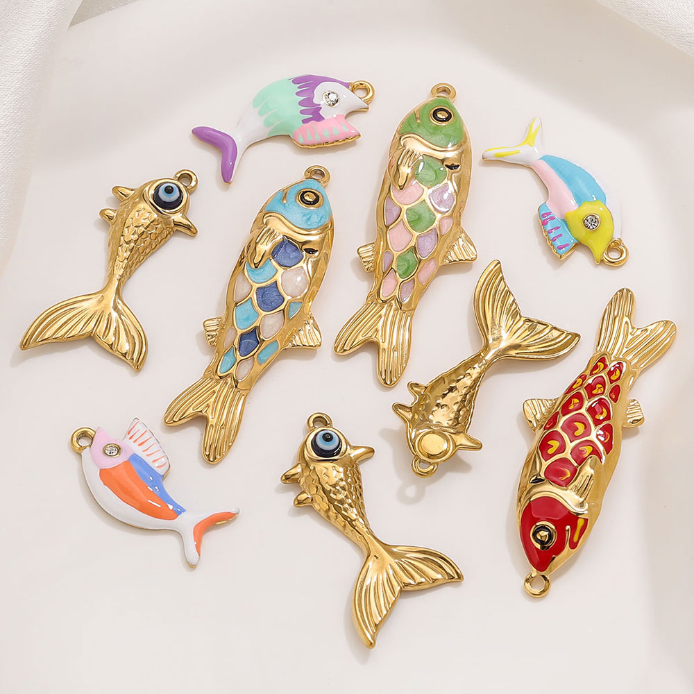 Women'S Fashion Earrings - 2-3 個ステンレス鋼かわいいゴールデンエナメル魚チャーム Bohe DIY ジュエリーメイキングアクセサリー女性のためのネックレスイヤリング卸売