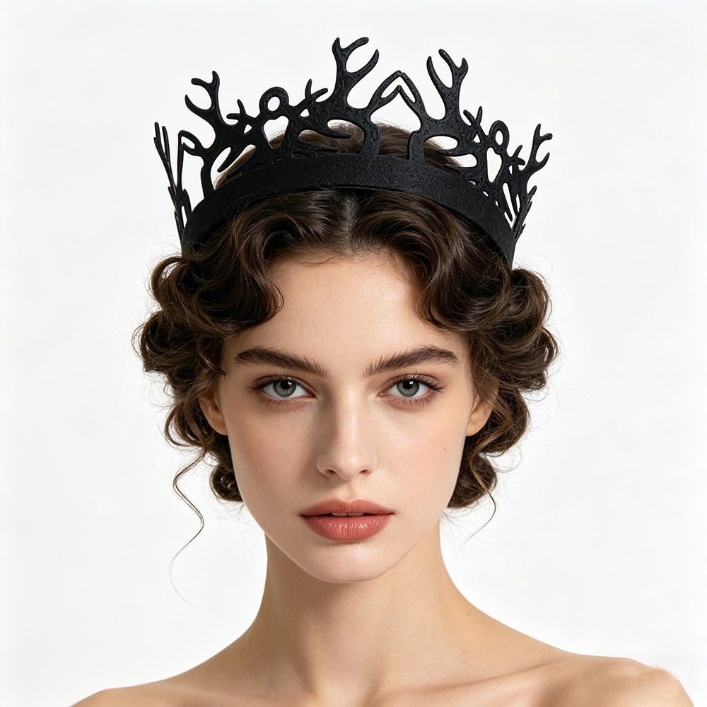 Women Queen Fashion - 1pc ファッションブラックゴシックアントラークラウンティアラダークフォレストメタルクイーンヘッドバンドヘアアクセサリーコスプレパーティーフォーマルイベント用