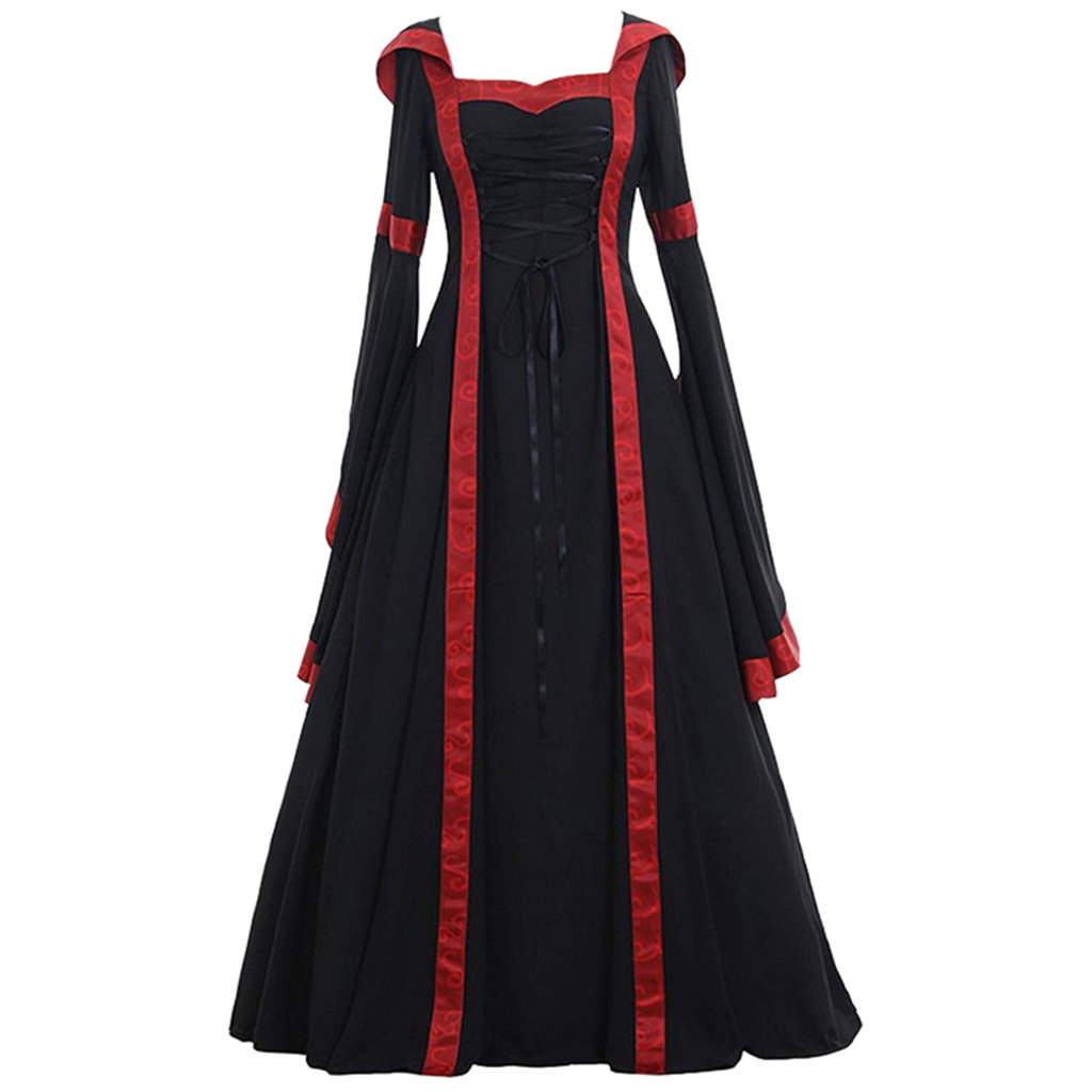 Women Queen Fashion - 女性のハロウィンドレッシングファッションビッグスイングドレスヴィンテージ魔女ローブパーティーゴシックドレス中世コスプレ女性のための