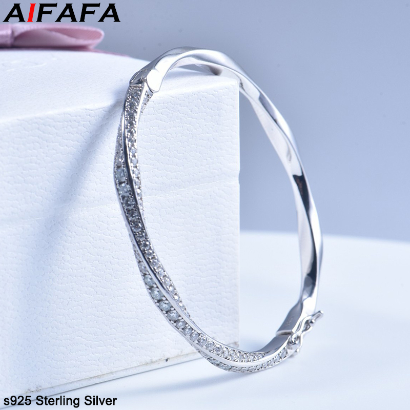 Women Fashion Jewellery - s925 スターリングシルバーバングル女性用スパークリングカフブレスレットファインジュエリーファッションアクセサリー
