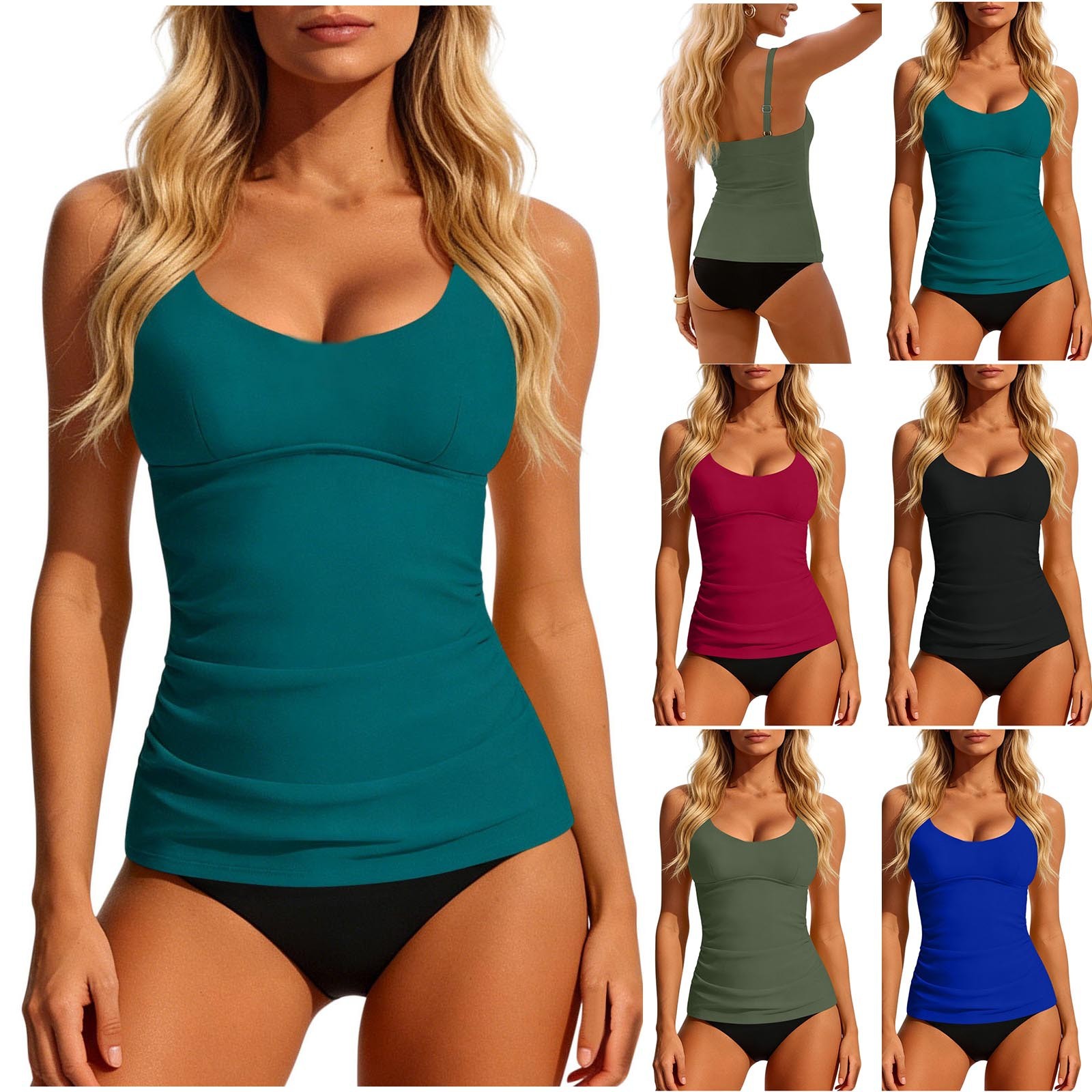 Crop Top Women - レディース 2026 タンキニ ティール スクープネック タンキニトップ