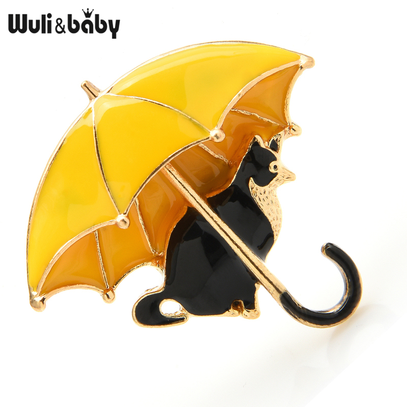 Women'S Fashion Umbrella - Wuli & ベビーかわいい猫傘の下のブローチ女性のためのエナメル 4 色キツネ動物パーティーカジュアルブローチピンギフト