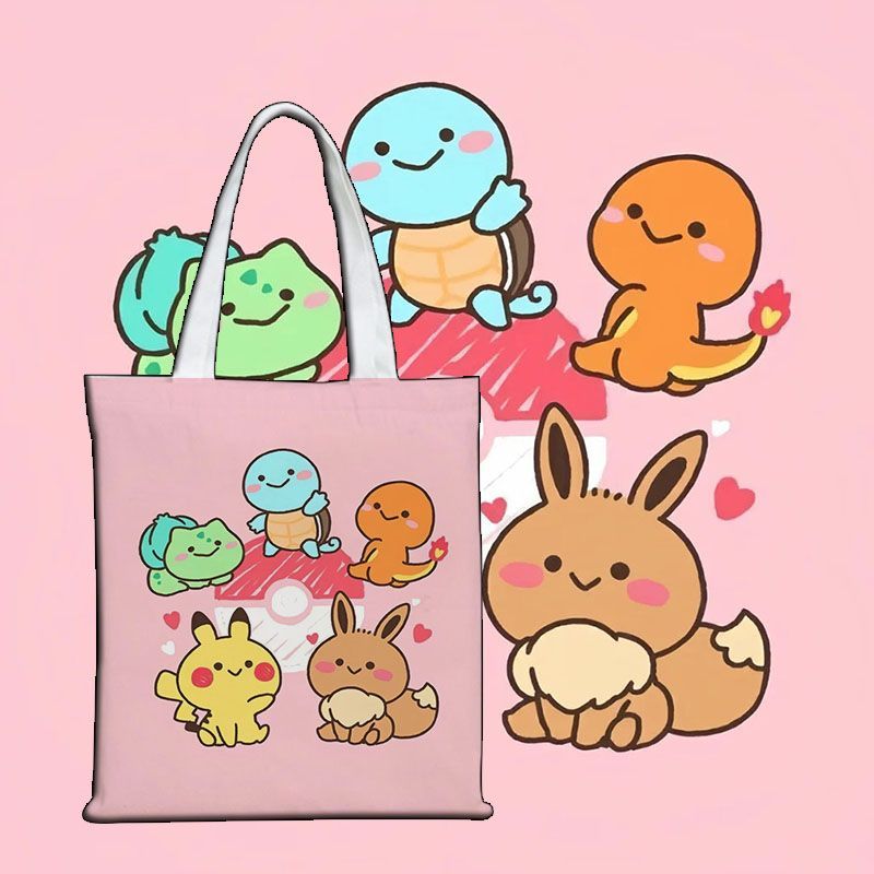 Canvas Tote Bag - ポケモンかわいいキャンバスバッグキャンバストート学生指導バッグ通学大容量バッグ友人へのギフト楽しいギフト