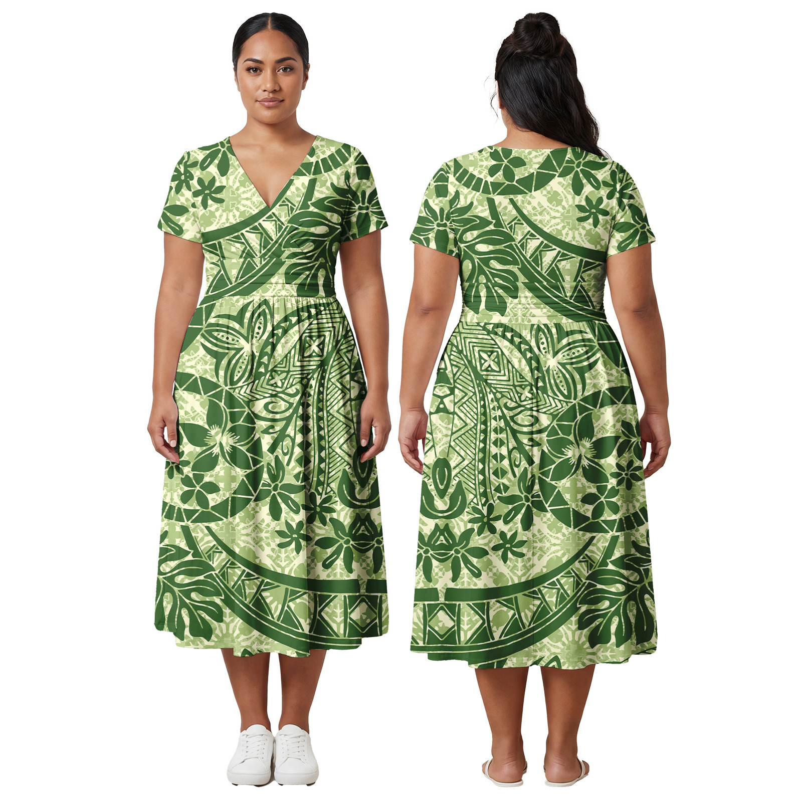 Women'S Fashion Middle Ages - ファクトリーアウトレットのカスタムレディースサモア風プロムドレス、ポリネシアンファッション、プラスサイズスカート、ハワイアンVネック女性用ドレス