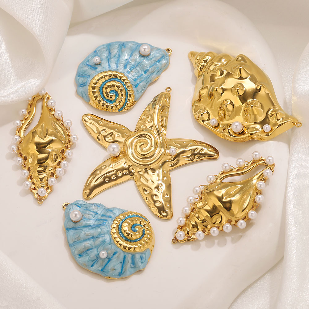 Women'S Fashion Earrings - 1 個大巻貝ヒトデシェルエナメル模造真珠ゴールデンチャームジュエリーメイキング材料 DIY 女性イヤリングアクセサリー