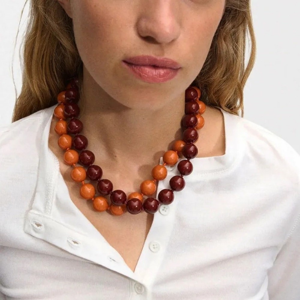 Women Fashion Jewellery - 高品質ファッションカラフルなラウンドビーズチョーカーアクリル大ビーズ手作りノットロープボヘミアンスタイル女性ネックレスジュエリーギフト