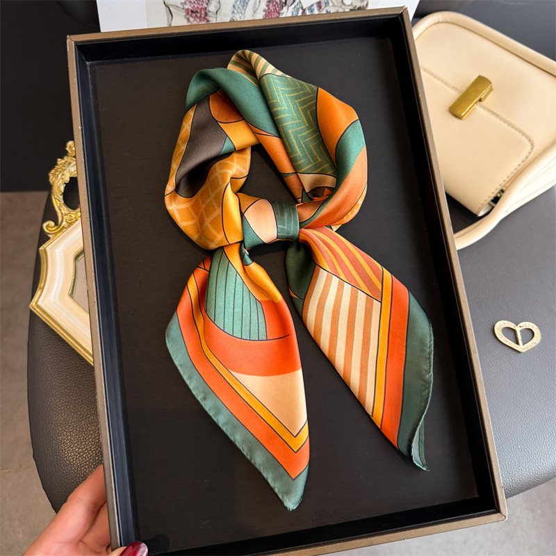 Women Fashion Necktie - 2026 新幾何学プリントシルクスクエアスカーフ女性装飾ネクタイ 70*70 センチメートルハンカチ女性夏ヒジャーブ女性ネッカチーフラップ
