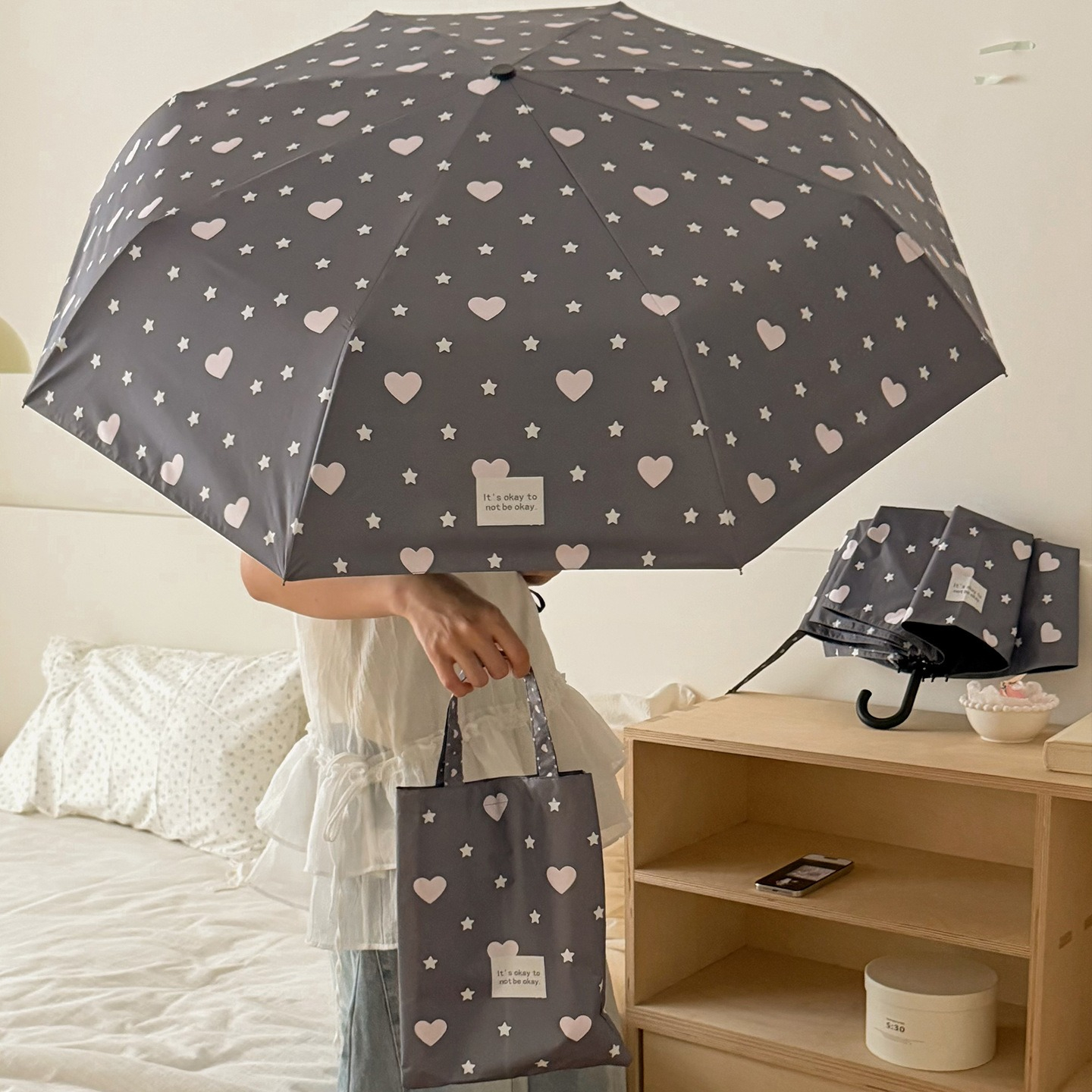 Women'S Fashion Umbrella - 手動折りたたみ式ファッションプリント傘 女性用 UVカット 雨傘 日傘 バッグ付き