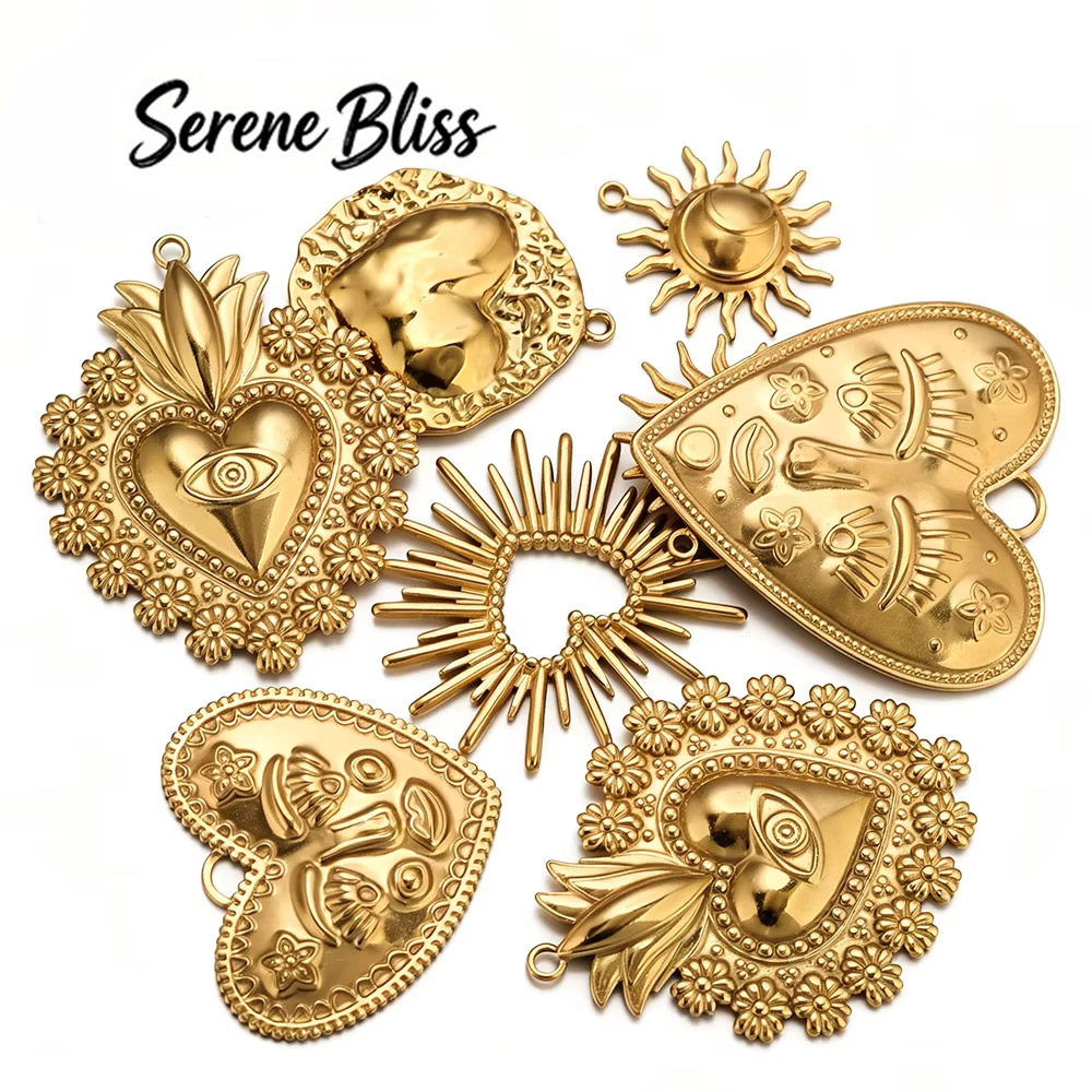 Women'S Fashion Earrings - 5個入り 304ステンレス鋼製 大きなハートチャーム ゴールドメッキ 18金 DIY用