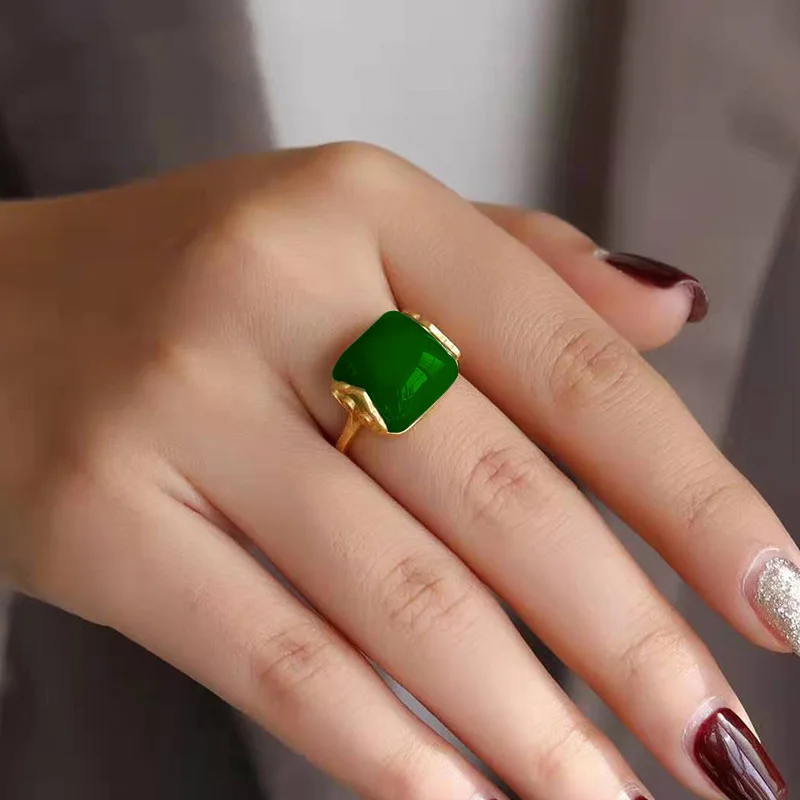 Women Fashion Jewellery - 天然和田翡翠リング ファッションジュエリー 幸運のカルセドニー お守り 女性へのギフト