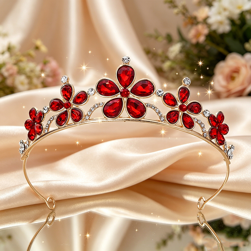 Women Queen Fashion - ファッションバロックフラワーブライダルティアラスパークリングフローラルラインストーンクイーンクラウンエレガントロマンチックヘッドピースウェディングページェント