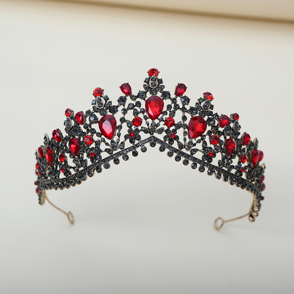 Women Queen Fashion - ダークルビーブラックダイヤモンドクラウンレトロゴシックスタイル高級ヘアピース大きなルビーインレイ完璧な宴会コスプレ仮面舞踏会女王