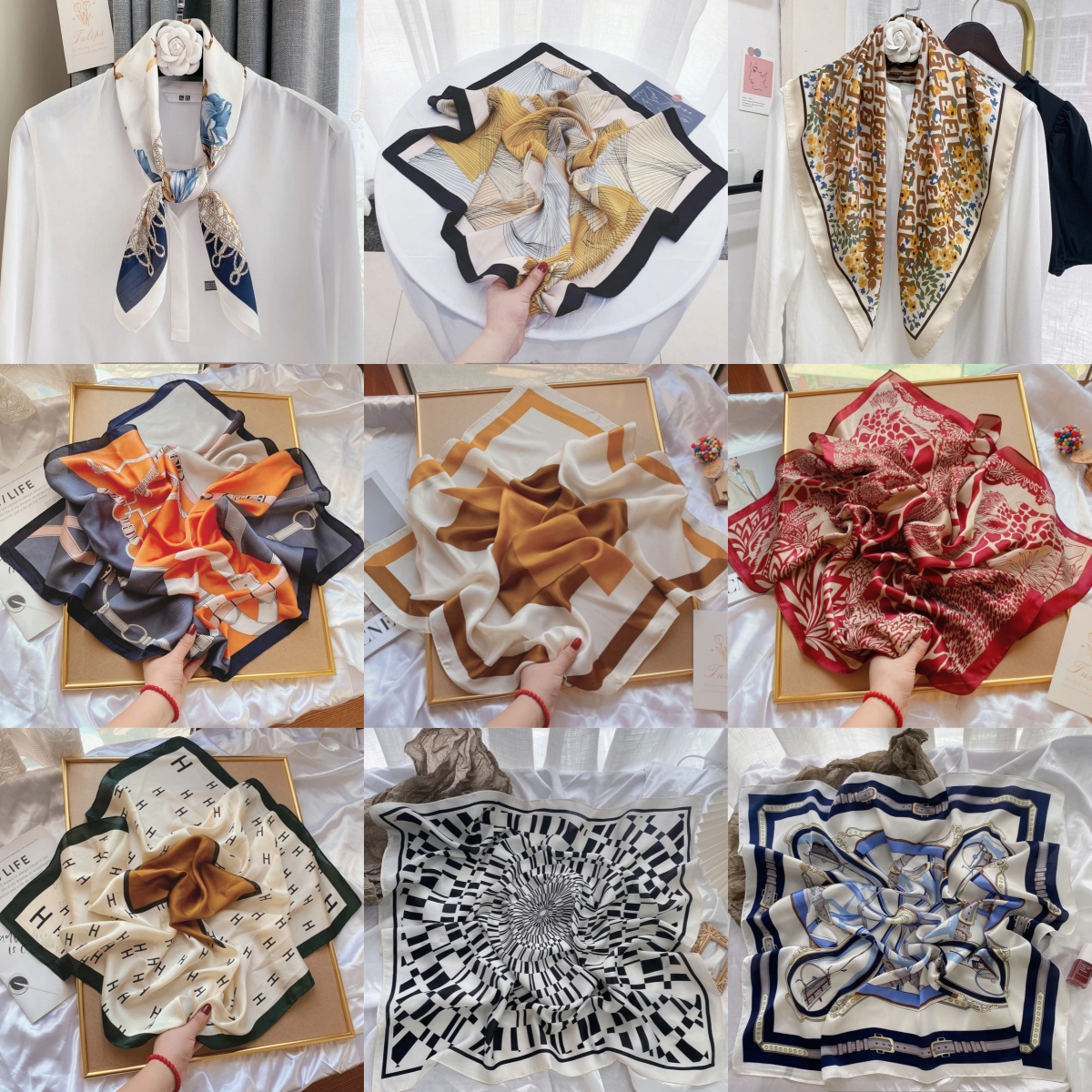 ファッショナブルなヴィンテージプリントスクエアスカーフ女性用 - Women Fashion Necktie のレビューと価格