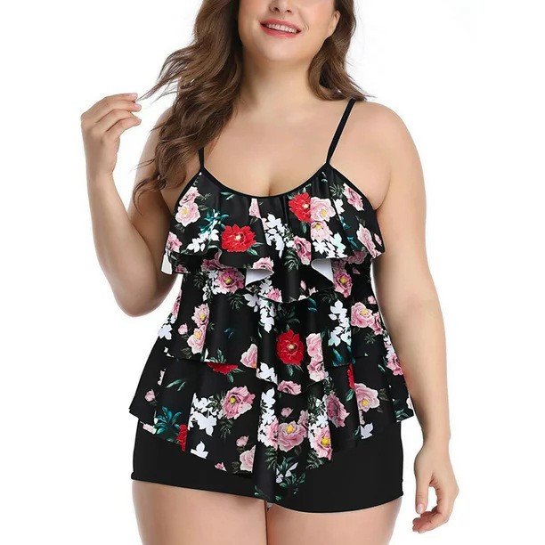 タンキニ女性用ビキニ花柄プリントプラスサイズビキニハイウエス - Crop Top Women のレビューと価格