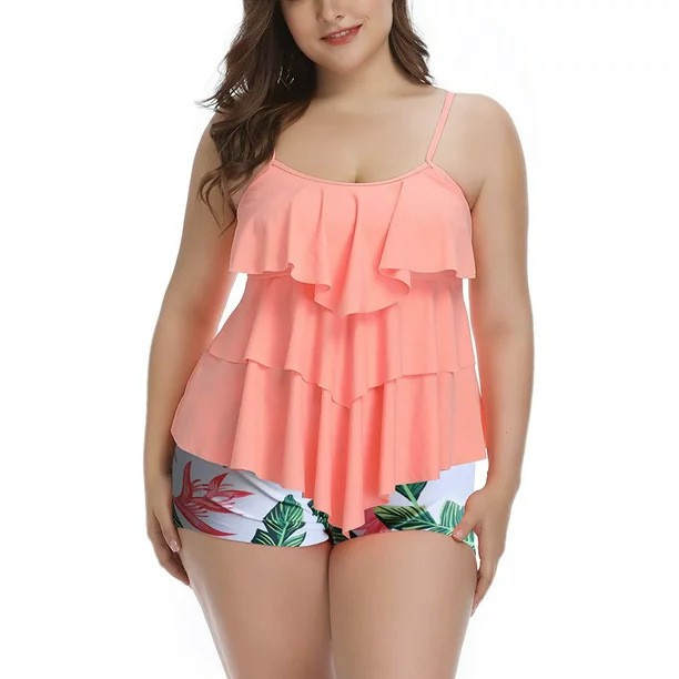 タンキニ女性用ビキニ花柄プリントプラスサイズビキニハイウエス - Crop Top Women のレビューと価格