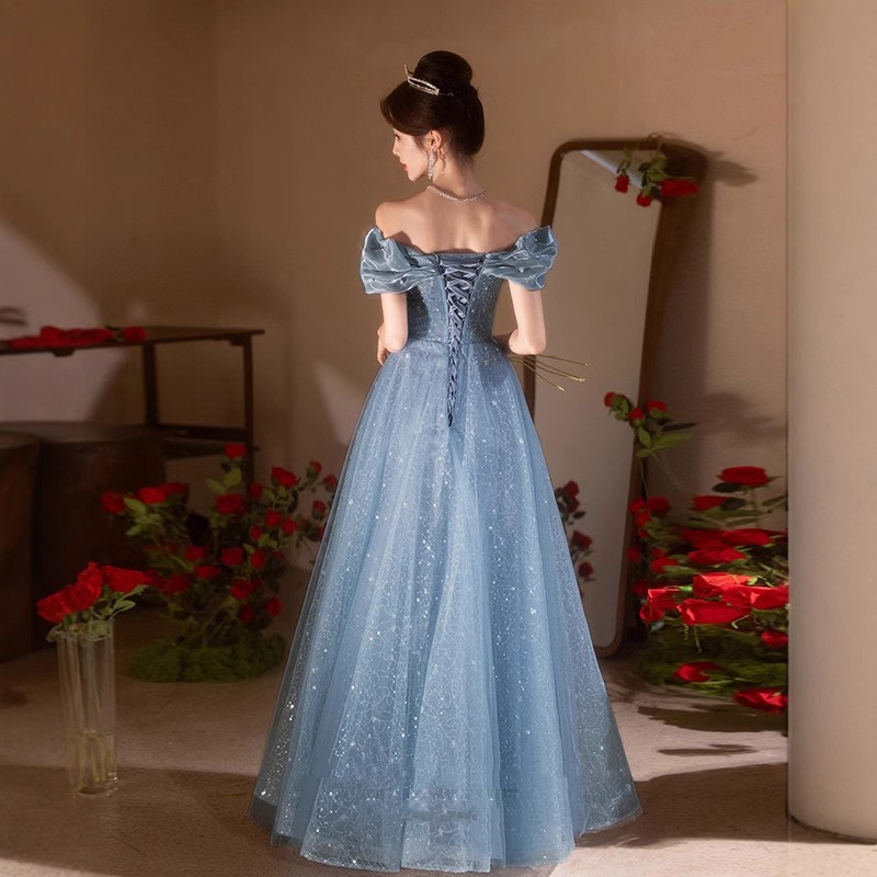 2026年女性用新作夏ワンピース　片肩刺繍入りブルーイブニン - Women'S Fashion Middle Ages のレビューと価格