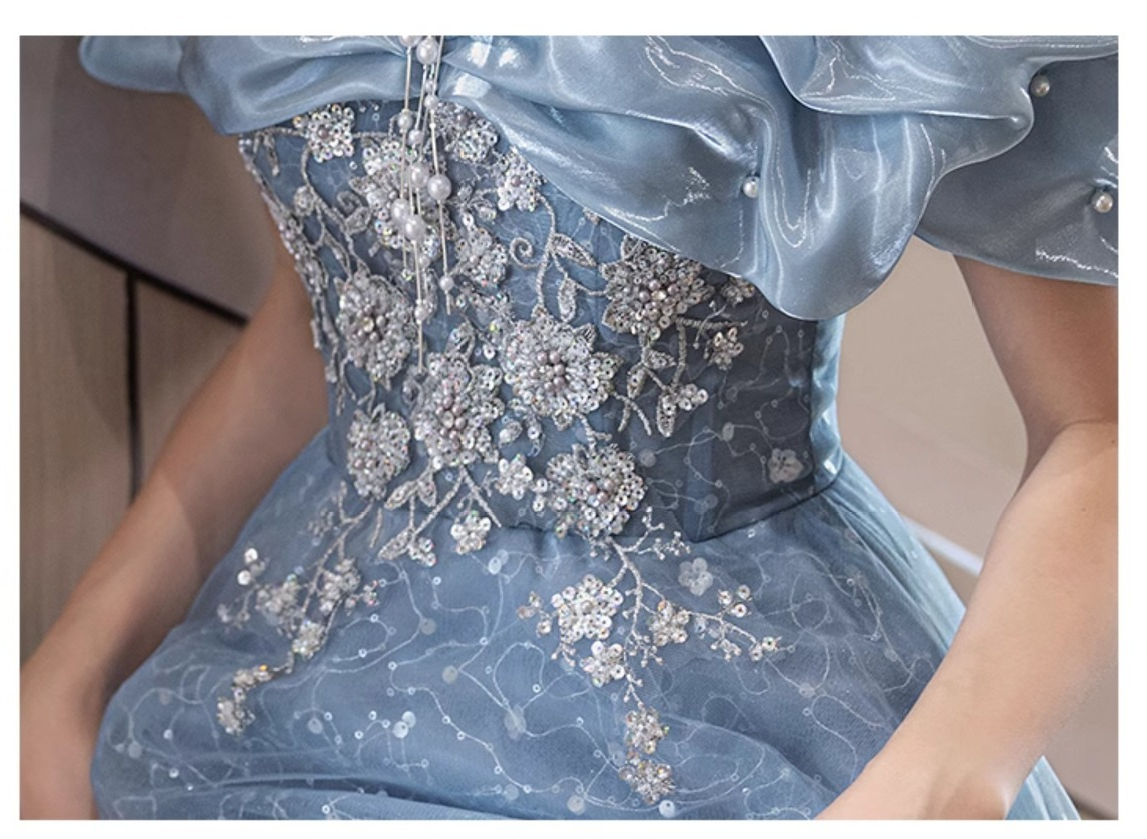 2026年女性用新作夏ワンピース　片肩刺繍入りブルーイブニン - Women'S Fashion Middle Ages のレビューと価格