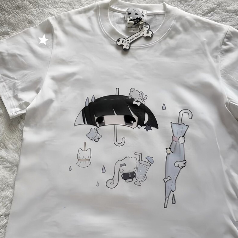 日本のかわいい傘プリント半袖女性の Tシャツ夏ルーズコットン - Women'S Fashion Umbrella のレビューと価格