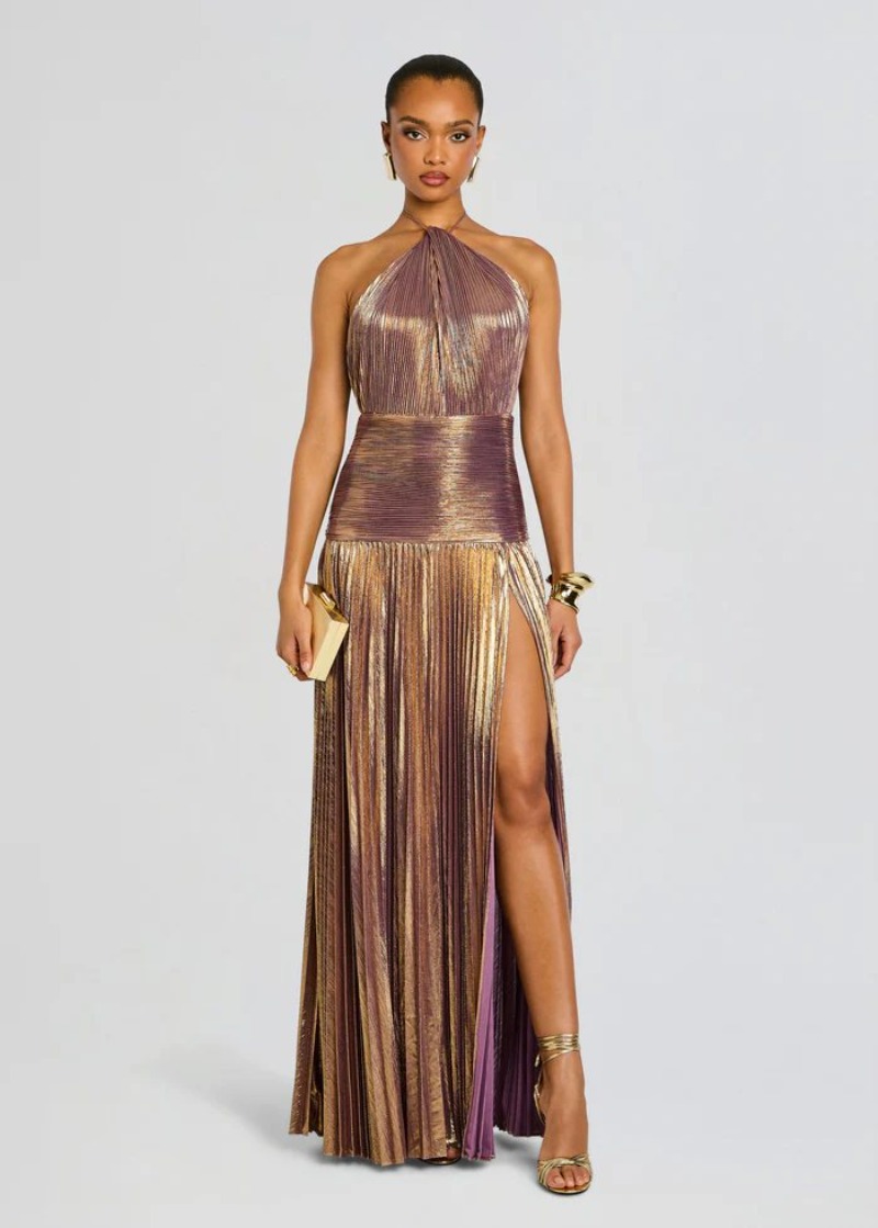 女性用メタリックゴールドコーチェストプリーツマキシパーティー - Women'S Fashion Gilded Age のレビューと価格