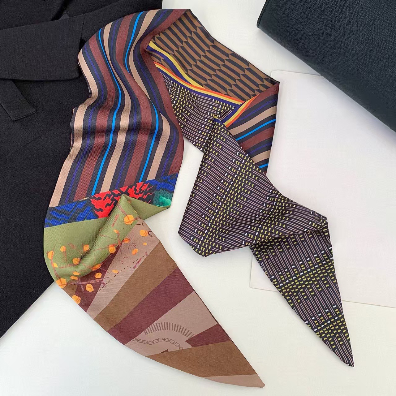 高級プリントロングヘアリボンベベルシルクスカーフ女性ネクタイ - Women Fashion Necktie のレビューと価格